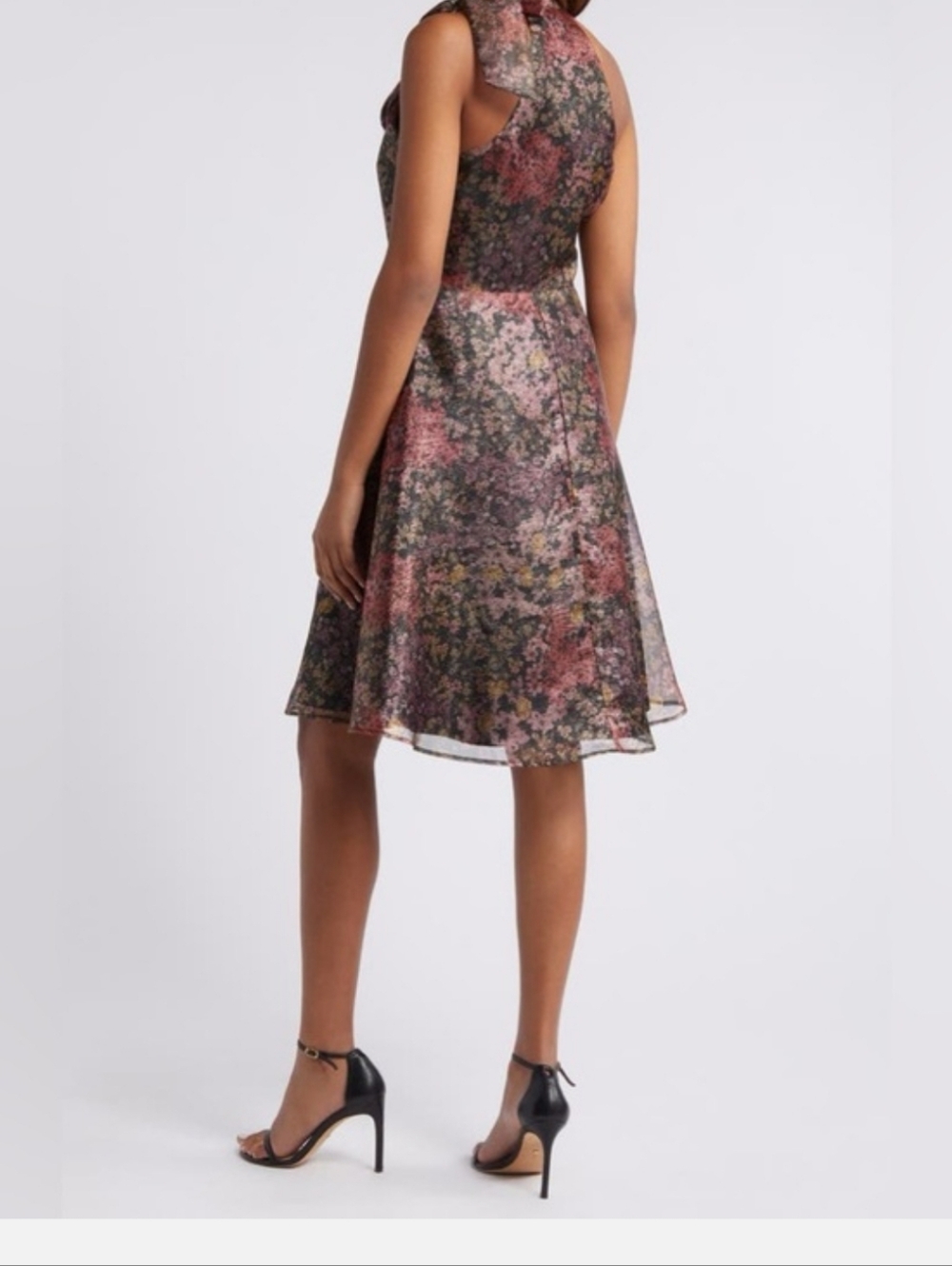 Black Halo Audrey Floral Halter Fit-and-Flare Dress in Multi-Pink - Picture 2 of 13
